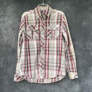 Affliction Black Premium Mens L Plaid Button Down Shirt Y2K Cyber Grunge MMA